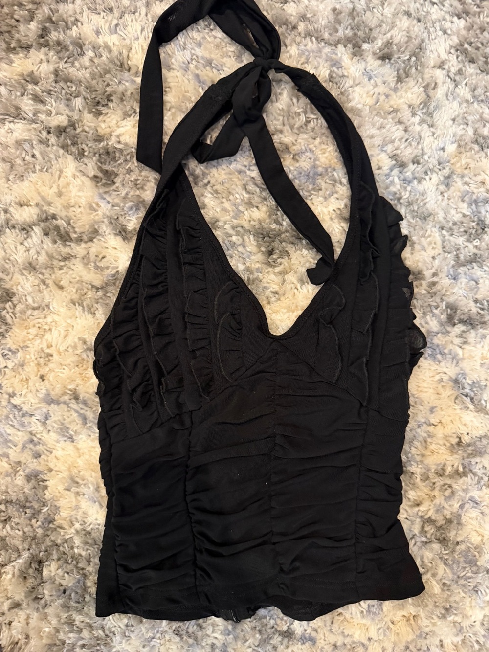 Women’s Black Ruffled Halter Tank Top